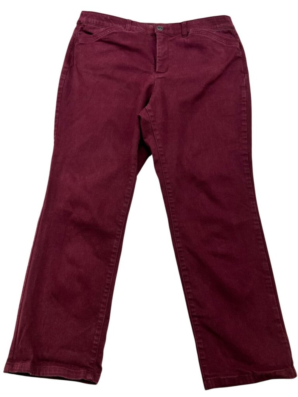 Christopher & Banks Womens Signature Slimming Chino Pants Flat Front 14 Burgundy